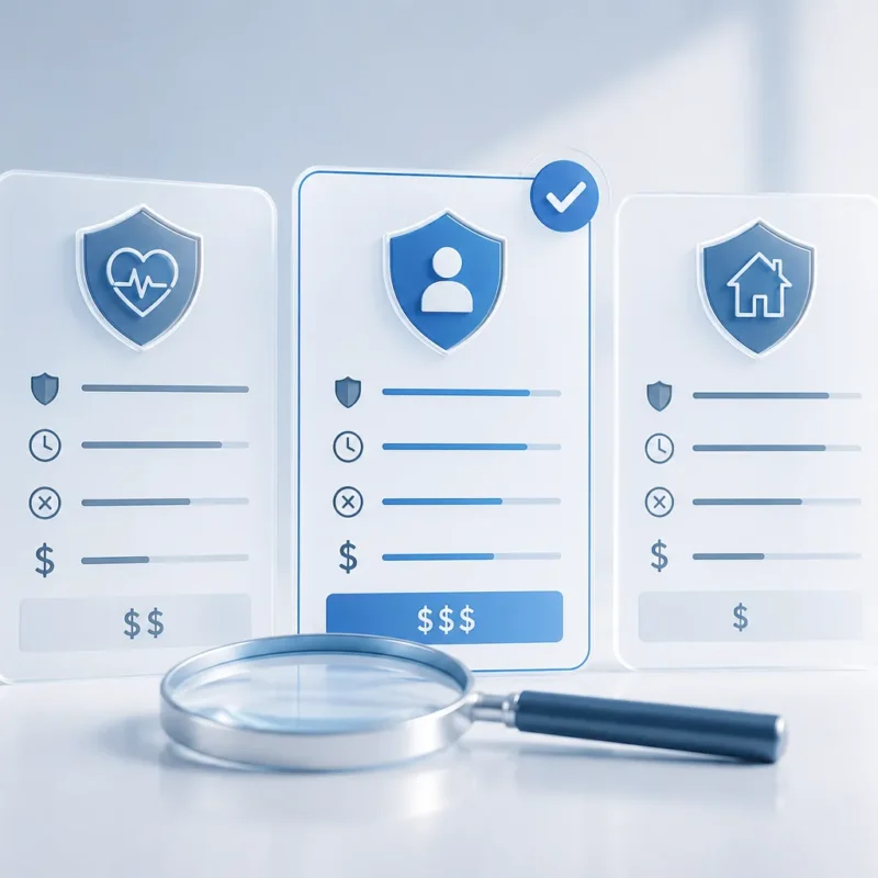 Trois soumissions d’assurance comparées côte à côte avec une loupe