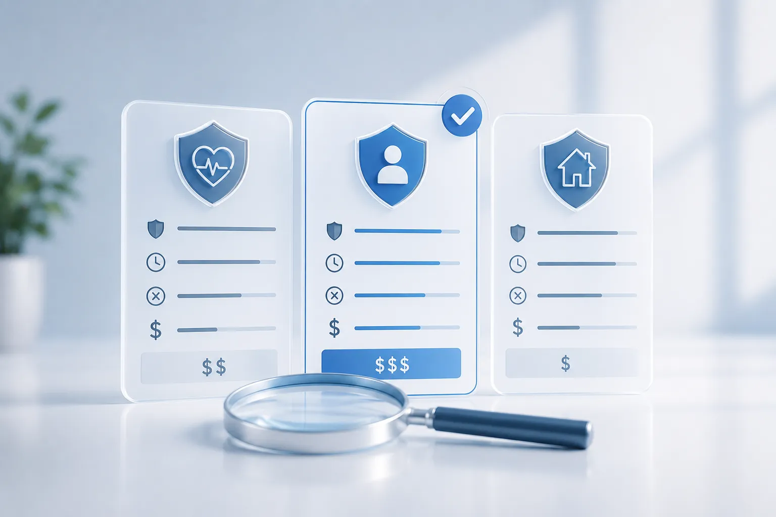 Trois soumissions d’assurance comparées côte à côte avec une loupe